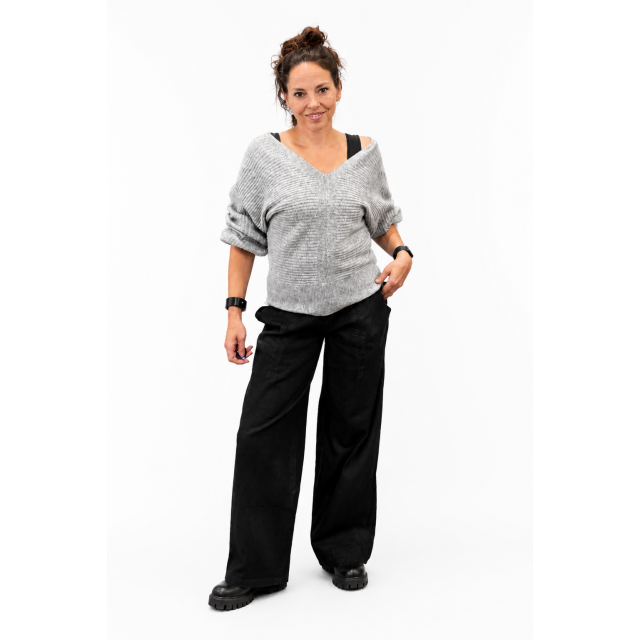 Knit V neck zilver