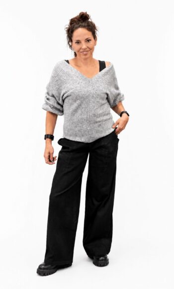 Knit V neck zilver