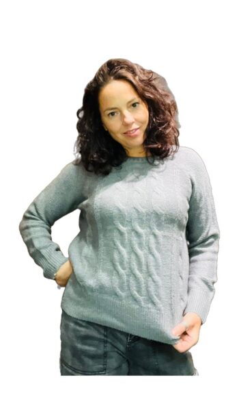Saar pique cable pullover light grey